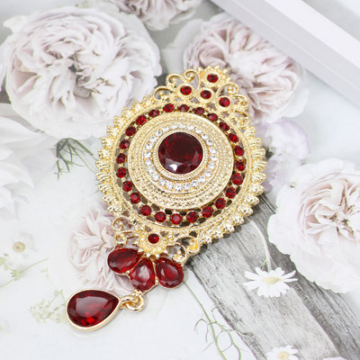 Sunspicems Chic Maroc Broșă Ace pentru femei Algeria Broșă rotundă de cristal Bijuterii de nuntă de culoare aurie Bijuterii de mireasă arabe Cadou