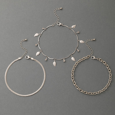 Tocona 3 buc/seturi Boemia frunze ciucuri gleznele pentru femei Brelocuri argintiu aliaj metal bijuterii lanț pentru picioare 20316