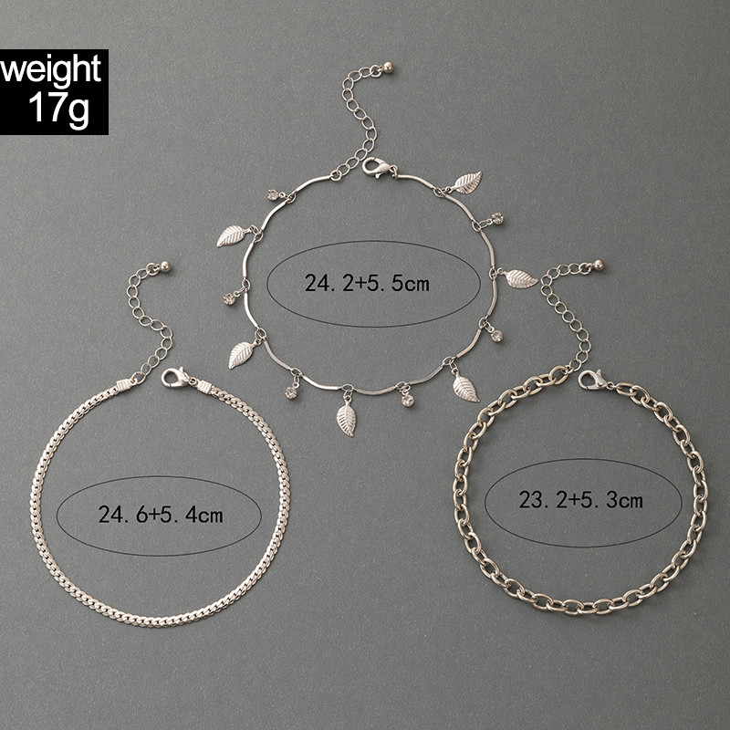 Tocona 3 buc/seturi Boemia frunze ciucuri gleznele pentru femei Brelocuri argintiu aliaj metal bijuterii lanț pentru picioare 20316