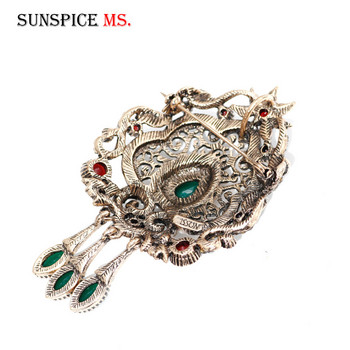 SUNSPICE Bohemia Crystal Brooch Pins Турски метален шал Облекло Броши с цветя Брошки Арабски сив камък Бижута Коледен подарък