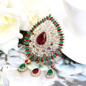 Sunspicems Broșă caftan cu stras marocan pentru femei de culoare aurie, roșu, verde, cristal, broșe, cadou de bijuterii de nuntă