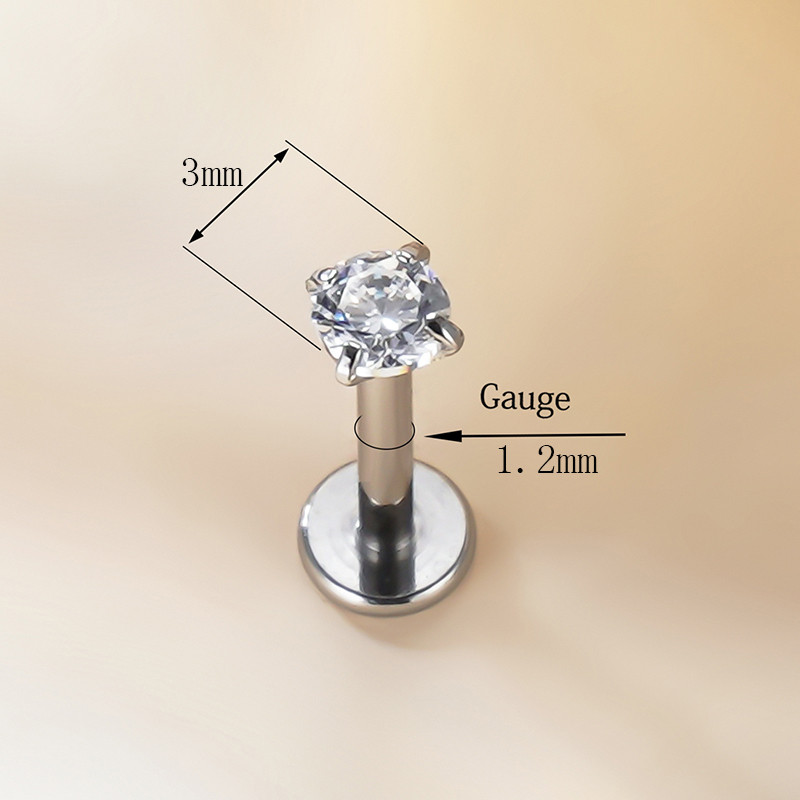 ASTM F136 Ttianium PIERC Labret Ear Lip Stud Jewelry Square CZ Stone Cartige Tragus Fülbevaló Nyelvcsavarok Menetes testékszerek