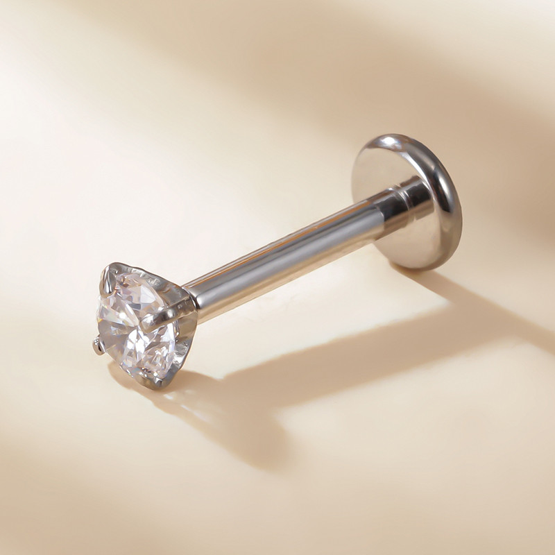 ASTM F136 Ttianium PIERC Labret Ear Lip Stud Jewelry Square CZ Stone Cartige Tragus Fülbevaló Nyelvcsavarok Menetes testékszerek