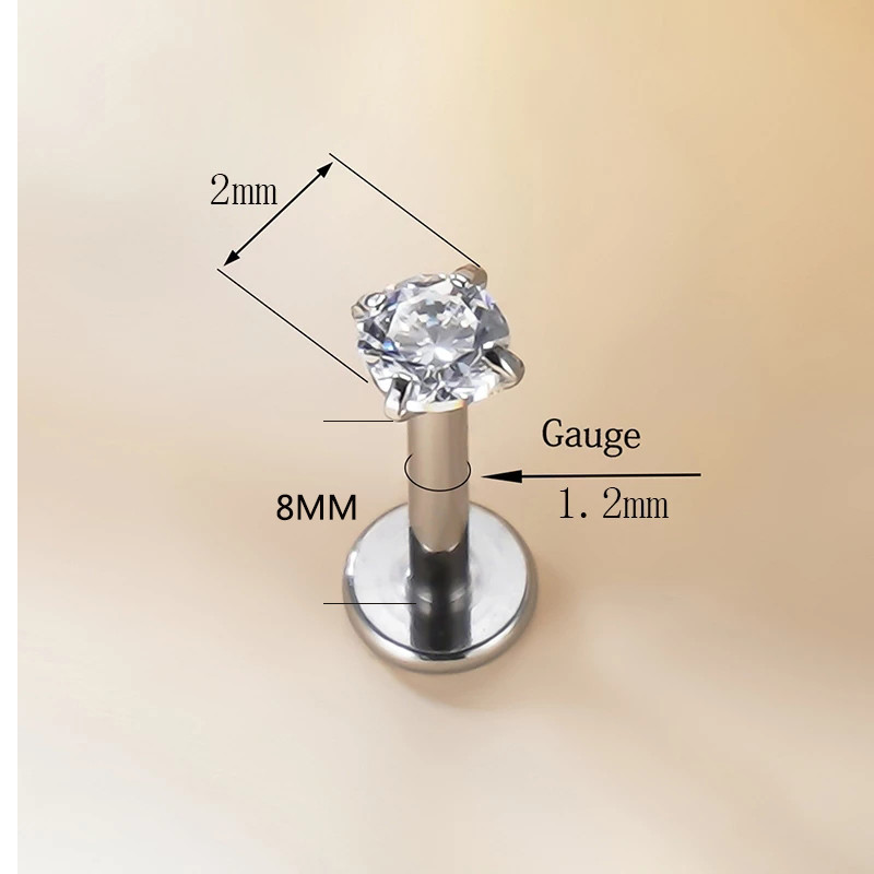 ASTM F136 Ttianium PIERC Labret Ear Lip Stud Jewelry Square CZ Stone Cartige Tragus Fülbevaló Nyelvcsavarok Menetes testékszerek