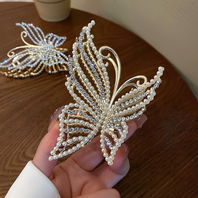Agrafă de păr rafinată cu strasuri, fluture, crab, 2022, agrafă nouă pentru femei, elegantă, perlă, cu gheare, accesorii pentru cap, agrafă pentru coadă de cal