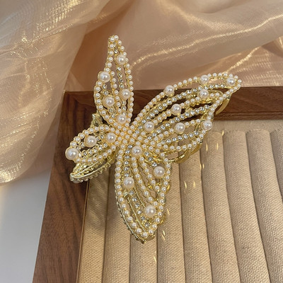 Agrafă de păr rafinată cu strasuri, fluture, crab, 2022, agrafă nouă pentru femei, elegantă, perlă, cu gheare, accesorii pentru cap, agrafă pentru coadă de cal