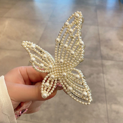 Agrafă de păr rafinată cu strasuri, fluture, crab, 2022, agrafă nouă pentru femei, elegantă, perlă, cu gheare, accesorii pentru cap, agrafă pentru coadă de cal