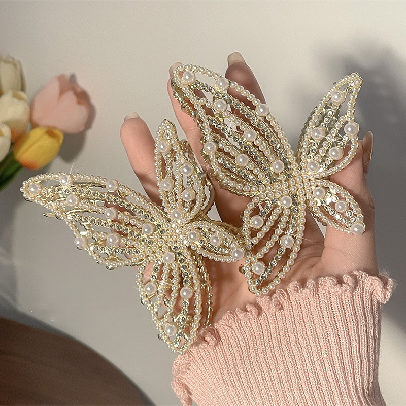 Agrafă de păr rafinată cu strasuri, fluture, crab, 2022, agrafă nouă pentru femei, elegantă, perlă, cu gheare, accesorii pentru cap, agrafă pentru coadă de cal