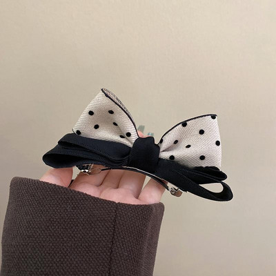 Agrafă de păr cu fundă de culoare retro cu buline asortate Accesorii de păr pentru femei. Agrafă de primăvară cu fundă elegantă