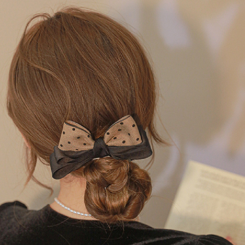 Agrafă de păr cu fundă de culoare retro cu buline asortate Accesorii de păr pentru femei. Agrafă de primăvară cu fundă elegantă