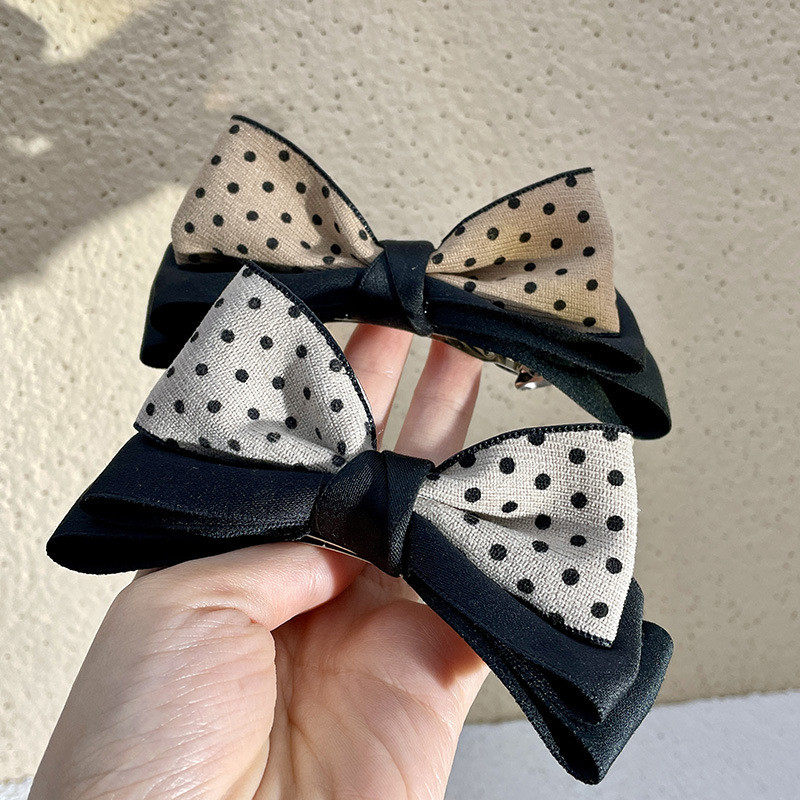 Agrafă de păr cu fundă de culoare retro cu buline asortate Accesorii de păr pentru femei. Agrafă de primăvară cu fundă elegantă