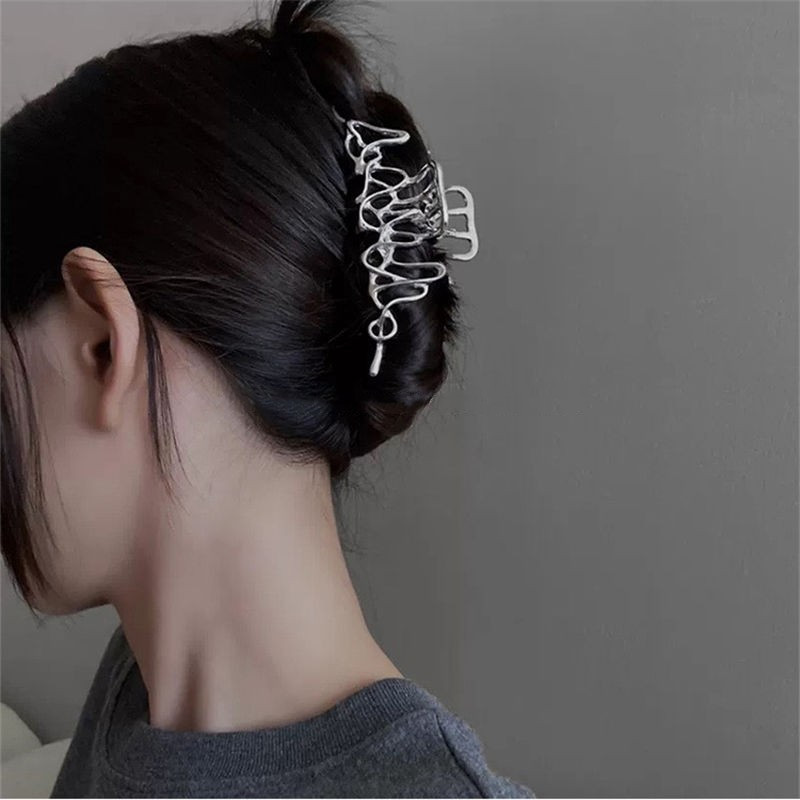 Personalitate Design geometric Lichid metal în formă de gheare ac de păr Femei cu formă specială Disc gheare de păr Agrafe de prindere de dimensiuni mari