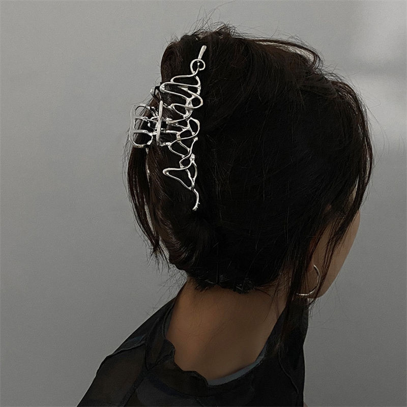 Personalitate Design geometric Lichid metal în formă de gheare ac de păr Femei cu formă specială Disc gheare de păr Agrafe de prindere de dimensiuni mari