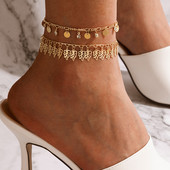 Tocona 2 buc/seturi ciucuri frunze boeme glezne pentru femei cristal clar piatra aliaj metal picior lanț bijuterii accesorii18047