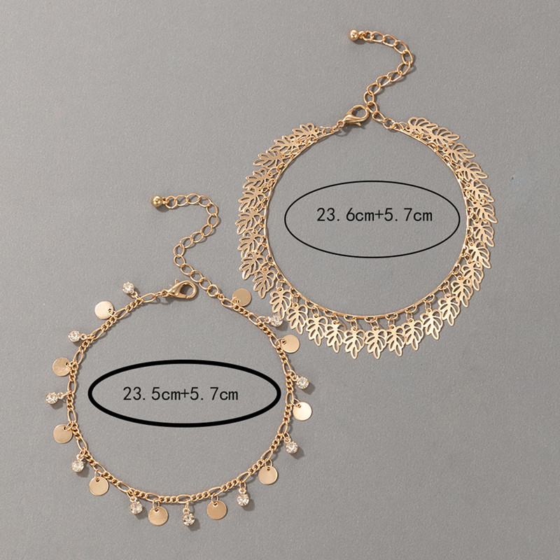 Tocona 2 buc/seturi ciucuri frunze boeme glezne pentru femei cristal clar piatra aliaj metal picior lanț bijuterii accesorii18047