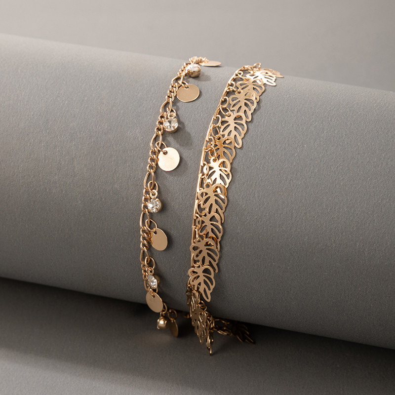 Tocona 2 buc/seturi ciucuri frunze boeme glezne pentru femei cristal clar piatra aliaj metal picior lanț bijuterii accesorii18047