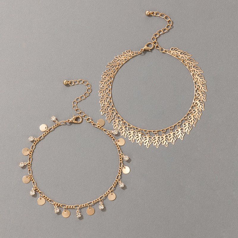 Tocona 2 buc/seturi ciucuri frunze boeme glezne pentru femei cristal clar piatra aliaj metal picior lanț bijuterii accesorii18047