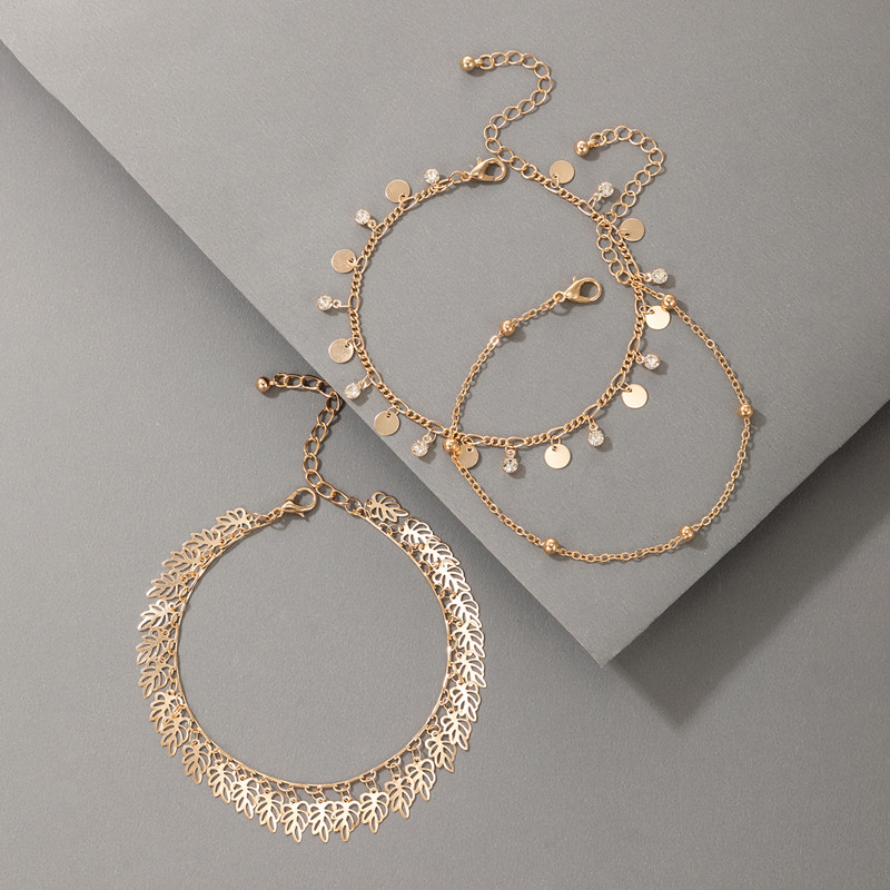 Tocona 2 buc/seturi ciucuri frunze boeme glezne pentru femei cristal clar piatra aliaj metal picior lanț bijuterii accesorii18047