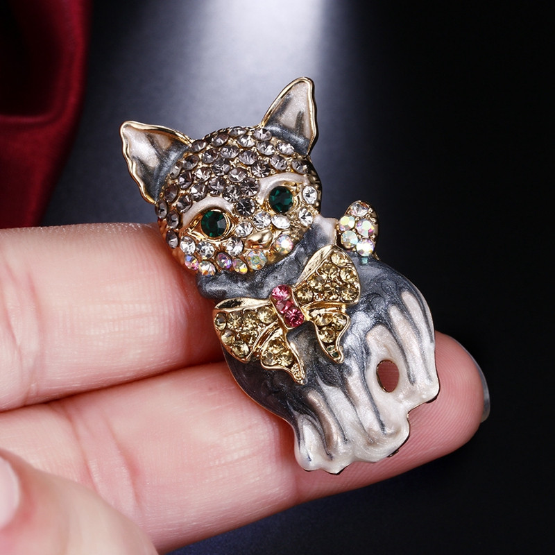 Strasuri Drăguț Arc Pisicuță Broșă Femei Animal Macara Cataramă Știft Party Casual Insignă Corsaj Cadou Bijuterii de lux elegant pentru femei