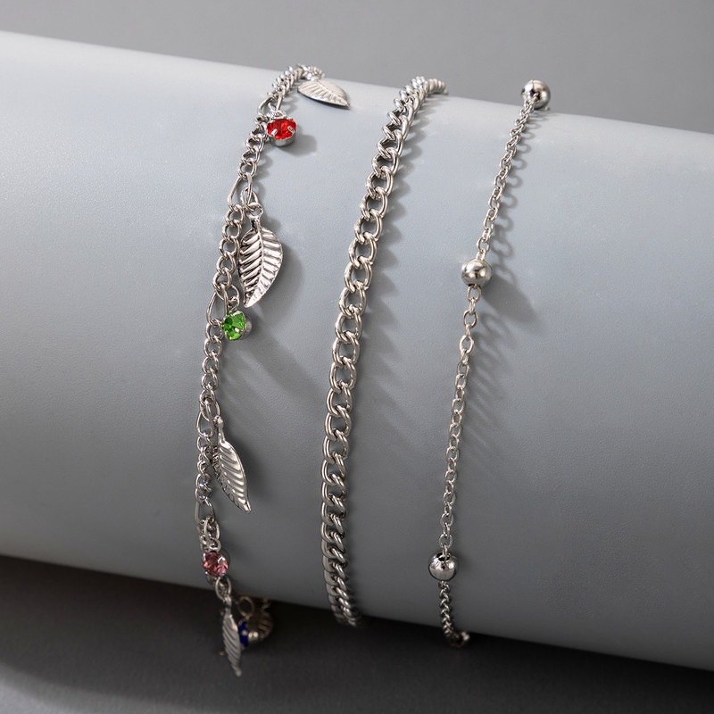 Tocona 3 buc/seturi Boemia frunze ciucuri picioare lanț colorat cristal piatră glezne pentru femei sandale desculțe bijuterii 16566