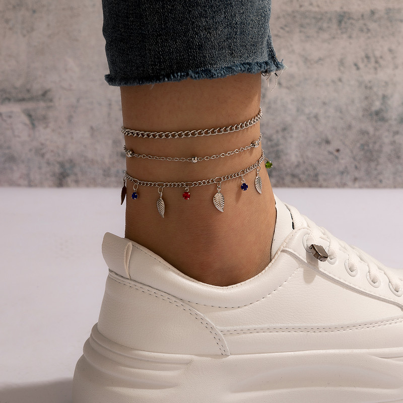 Tocona 3 buc/seturi Boemia frunze ciucuri picioare lanț colorat cristal piatră glezne pentru femei sandale desculțe bijuterii 16566