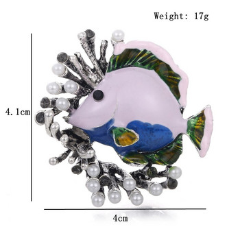 Сладка брошка с морска риба, модни коралови перлени игли за ревери за жени, бижута с животни, забавен пролетен дизайн, висококачествена нова луксозна брошка