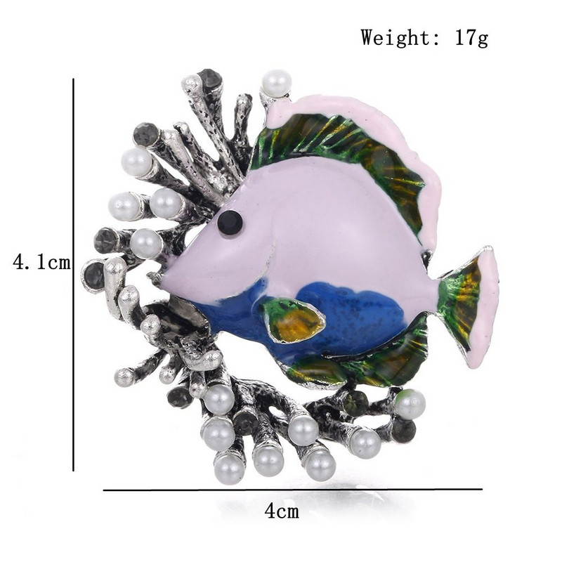 Broșă drăguță cu pește de mare, ace de rever cu perle de coral, pentru femei, bijuterii cu animale, design amuzant de primăvară, broșă nouă de lux de înaltă calitate