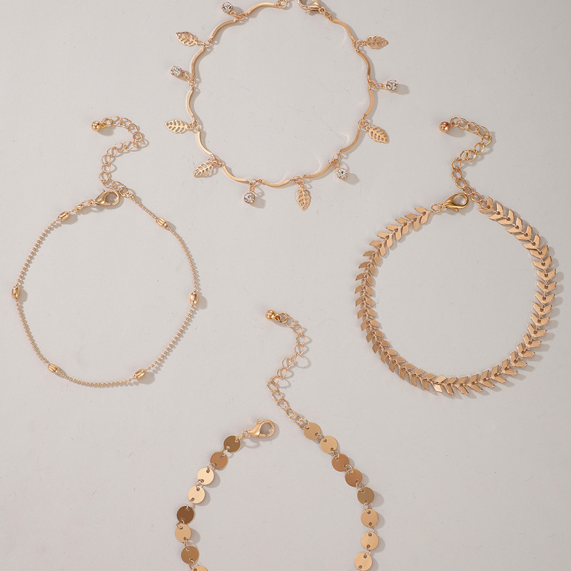 Tocona Boho Crystal Tree Leaf ciucuri gleznele pentru femei Geometrie Hollow Metal Set de glezne reglabile Bijuterii 4buc/seturi 15619