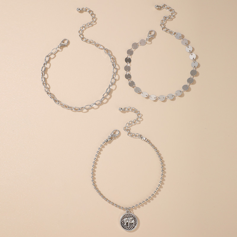 Tocona 3 buc/seturi de glezne de elefant la modă pentru femei Brelocuri de culoare argintie napolitană geoemtric lanț pentru picioare bijuterii boeme 15948