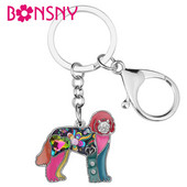 Bonsny Enamel Newfoundland Kutya Kulcstartók Álló Állat Ékszer Kulcstartók Ajándék Női Lány Kézitáska 2019 Új varázslatos Kiegészítő