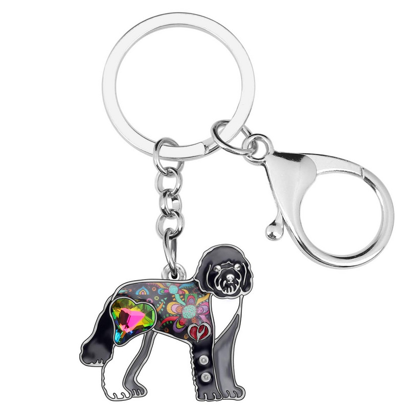 Bonsny Enamel Newfoundland Kutya Kulcstartók Álló Állat Ékszer Kulcstartók Ajándék Női Lány Kézitáska 2019 Új varázslatos Kiegészítő