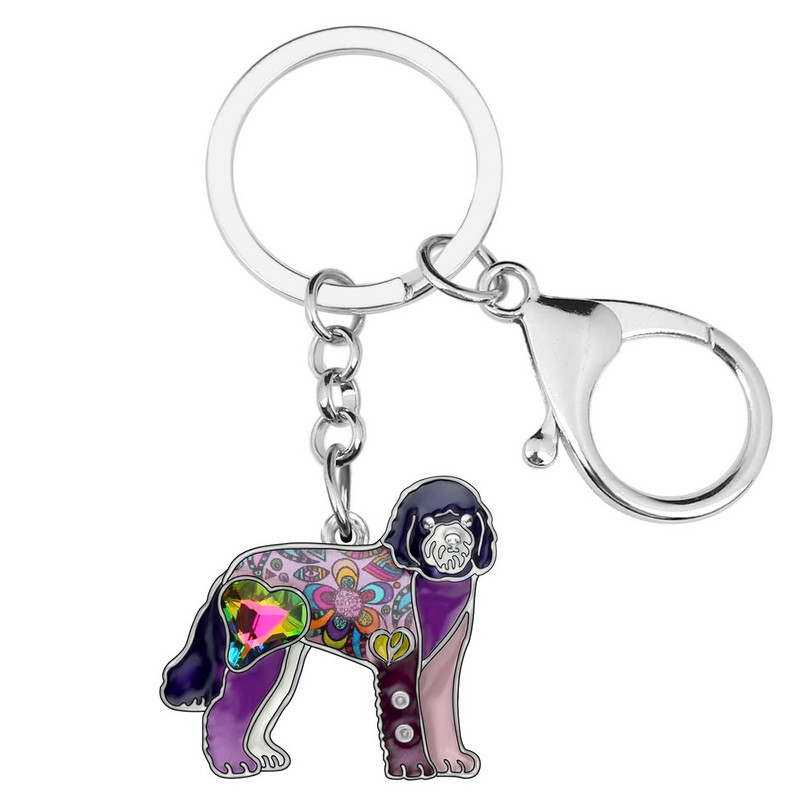 Bonsny Enamel Newfoundland Kutya Kulcstartók Álló Állat Ékszer Kulcstartók Ajándék Női Lány Kézitáska 2019 Új varázslatos Kiegészítő