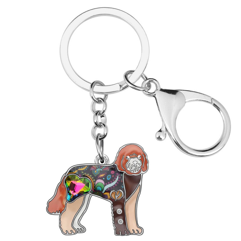 Bonsny Enamel Newfoundland Kutya Kulcstartók Álló Állat Ékszer Kulcstartók Ajándék Női Lány Kézitáska 2019 Új varázslatos Kiegészítő