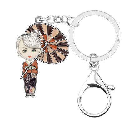 Bonsny Emajl Legura Elegantna japanska lutka Privjesci za ključeve Anime Lovely Girl Privjesci za ključeve Nakit za žene Tinejdžeri Slatki modni dodatak