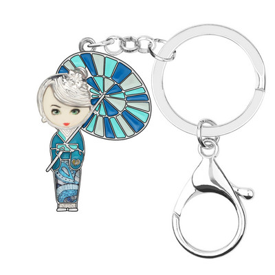 Bonsny Emajl Legura Elegantna japanska lutka Privjesci za ključeve Anime Lovely Girl Privjesci za ključeve Nakit za žene Tinejdžeri Slatki modni dodatak