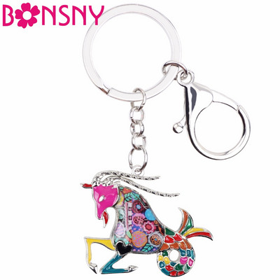 Bonsny Enamel Star Lucky Zodiac Capricorn Key Chain Ženski privjesci za ključeve Poklon Ručna torba Charms Keychain Automobilski ključ Torbica Modni nakit