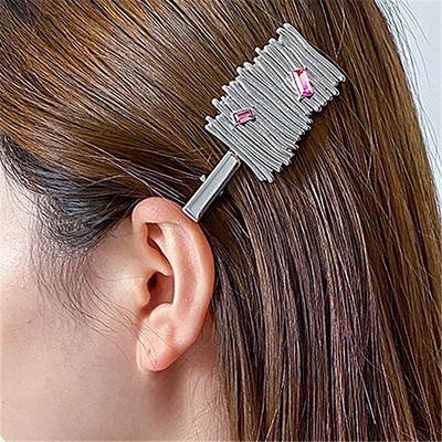 Minimālisma metāla svītru kroku ģeometriska matu sprādze, 2022. gada jauna tendence, rozā, Rhinestone Duckbill Clip Barrettes matu sprādzes sievietēm
