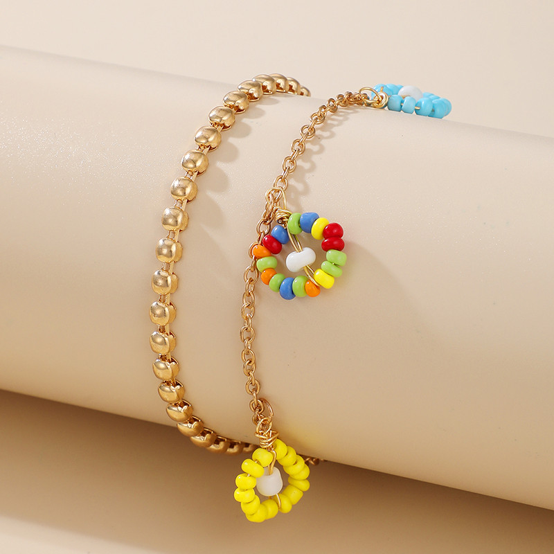 Tocona 2 buc/seturi gleznele cu margele colorate pentru femei Pretty Flowers Sandale desculțe lucrate manual Bijuterii boeme Accesorii 15884