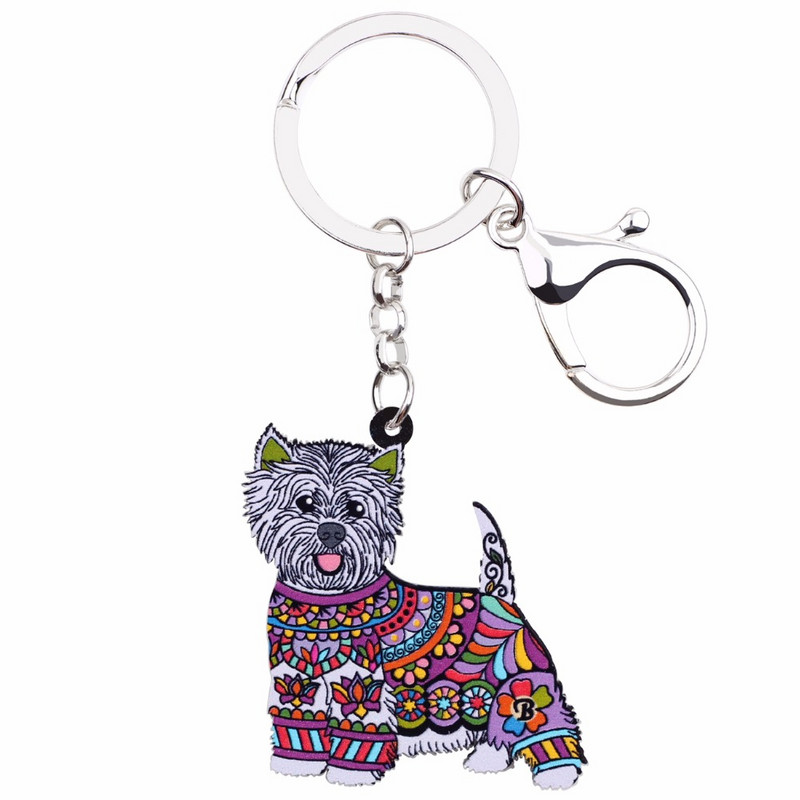 Bonsny Akril Anime Ékszer West Highland White Terrier Kulcstartó Női Lánytáska Autós Kulcs Kézitáska Pénztárca Bűbájok Kulcstartók AJÁNDÉK