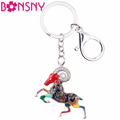 Bonsny Enamel Star Lucky Zodiac Aries Goat Ключодържател Дамски ключодържатели Подарък Дамска чанта Талисмани Ключодържател Портмоне за ключове за кола Halcyone Бижута