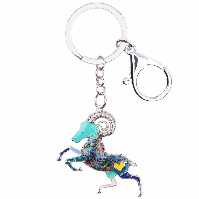 Bonsny Email Star Lucky Zodiac Berbec Capră Lanț chei Femei Breloc Cadou Poșetă Brelocuri Breloc Cheie Mașină Poșeta Bijuterii Halcyone