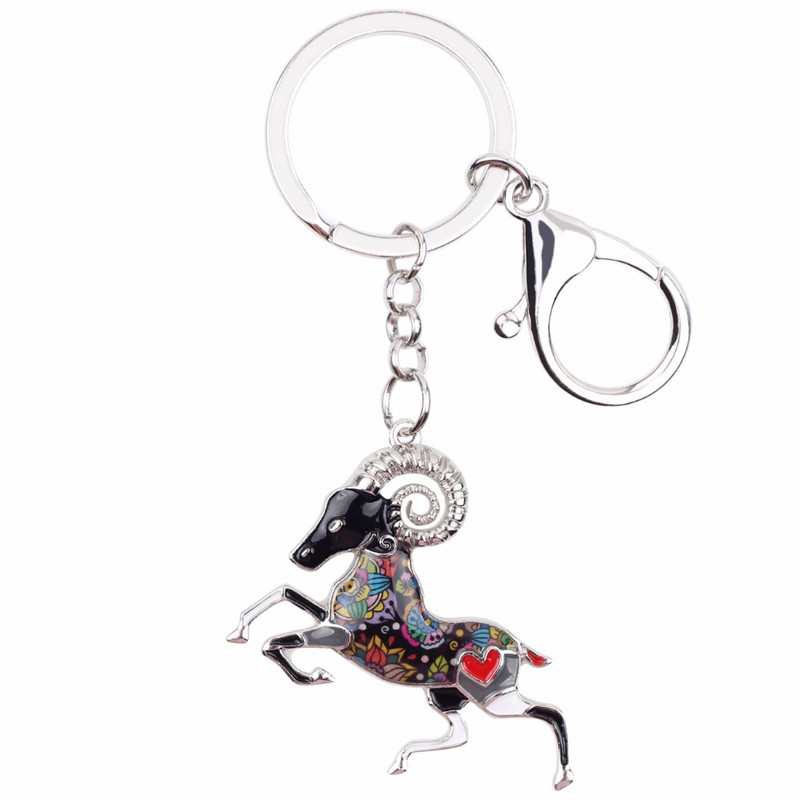 Bonsny Email Star Lucky Zodiac Berbec Capră Lanț chei Femei Breloc Cadou Poșetă Brelocuri Breloc Cheie Mașină Poșeta Bijuterii Halcyone