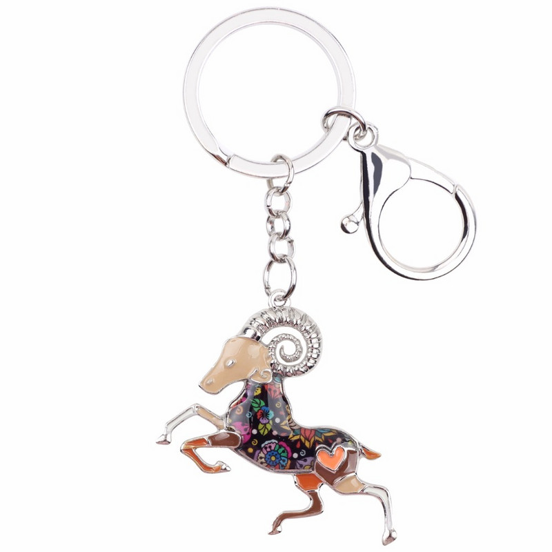 Bonsny Email Star Lucky Zodiac Berbec Capră Lanț chei Femei Breloc Cadou Poșetă Brelocuri Breloc Cheie Mașină Poșeta Bijuterii Halcyone