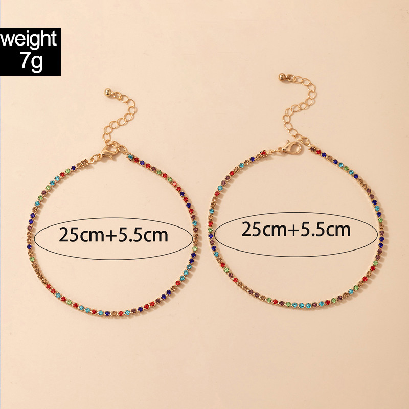 Tocona Lanț de picior cu strass colorat de lux pentru femei Brelocuri din aliaj de aur, metal, bijuterii reglabile gleznă 2 buc/seturi 21080