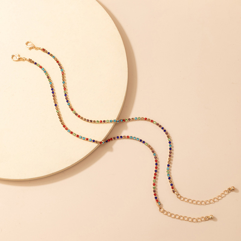 Tocona Lanț de picior cu strass colorat de lux pentru femei Brelocuri din aliaj de aur, metal, bijuterii reglabile gleznă 2 buc/seturi 21080