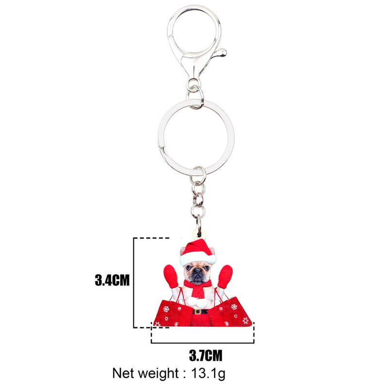 Bonsny Acrilic Cumpărături de Crăciun Bulldog Câine Breloc Inele Breloc Cadou de Crăciun Bijuterii Animale Pentru Femei Fete Brelocuri Geanta Natal