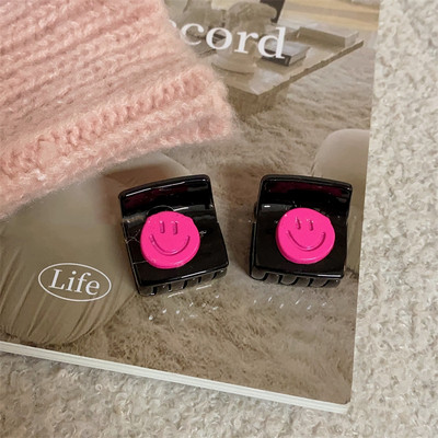 Корейска мода Pink Smiley Cross Bow Minil Square Hairb Sweet Cool Girl Черен рак Щипка за коса Аксесоари за коса Y2K Бижута
