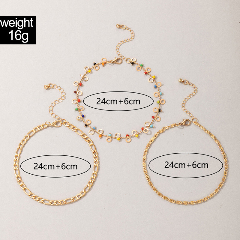 Tocona 3 buc/seturi gleznele colorate cu margele pentru femei, la modă, lanț pentru picioare din metal din aliaj de aur, accesorii pentru bijuterii de vară 7754