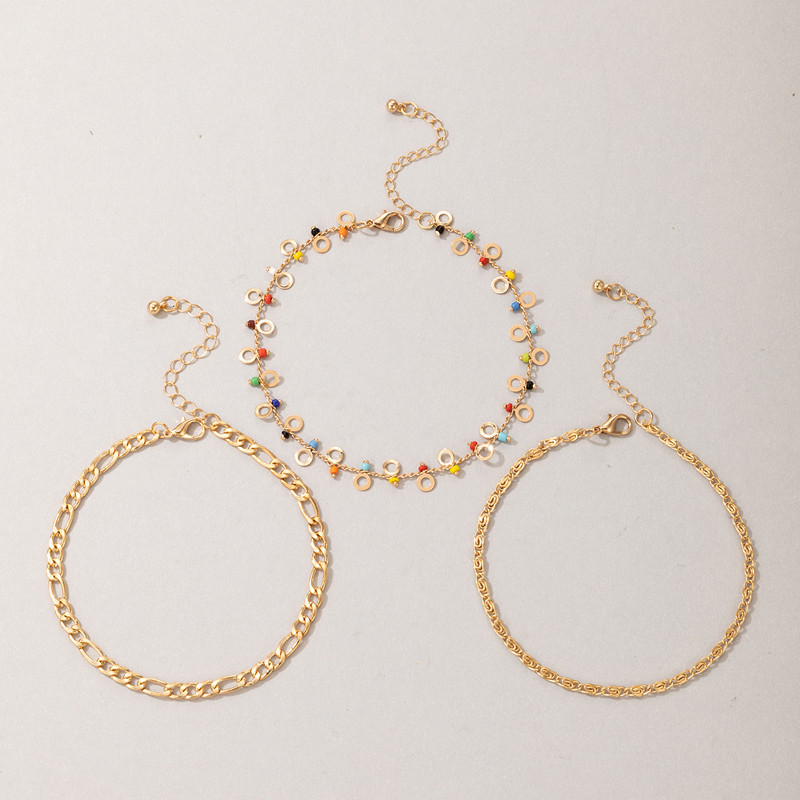 Tocona 3 buc/seturi gleznele colorate cu margele pentru femei, la modă, lanț pentru picioare din metal din aliaj de aur, accesorii pentru bijuterii de vară 7754