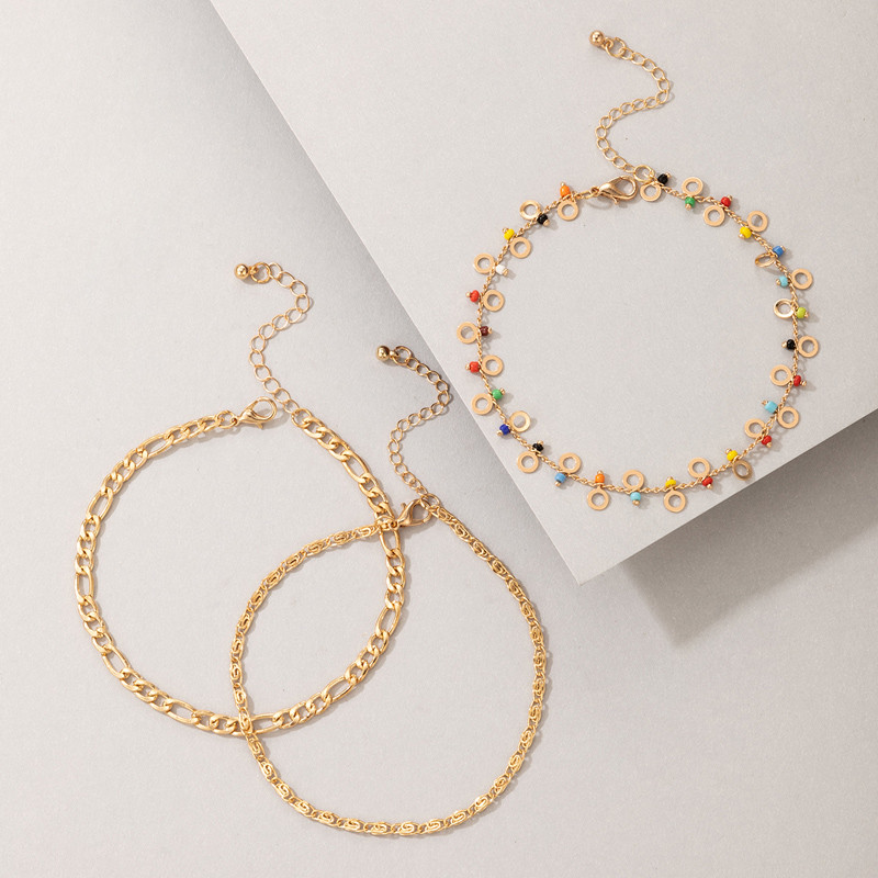 Tocona 3 buc/seturi gleznele colorate cu margele pentru femei, la modă, lanț pentru picioare din metal din aliaj de aur, accesorii pentru bijuterii de vară 7754